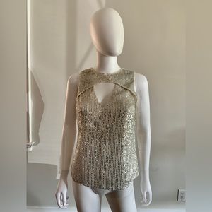 NWOT Marciano Leanna Sequin Top in White and Silver Sequin